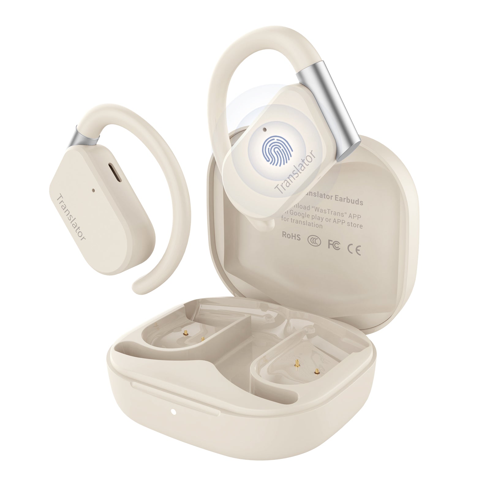 ANFIER M9 AI Language Translator Earbuds Open-Ear Headphones Support 144 Languages & Accents Snug Fit, Ergonomic Ear Hooks Beige