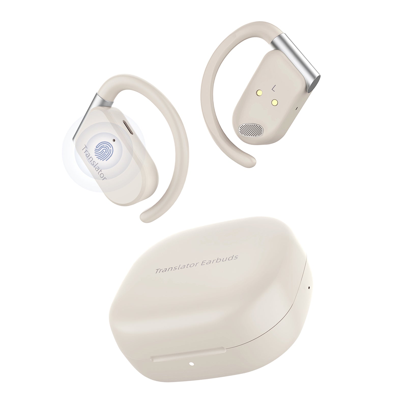 ANFIER M9 AI Language Translator Earbuds Open-Ear Headphones Support 144 Languages & Accents Snug Fit, Ergonomic Ear Hooks Beige